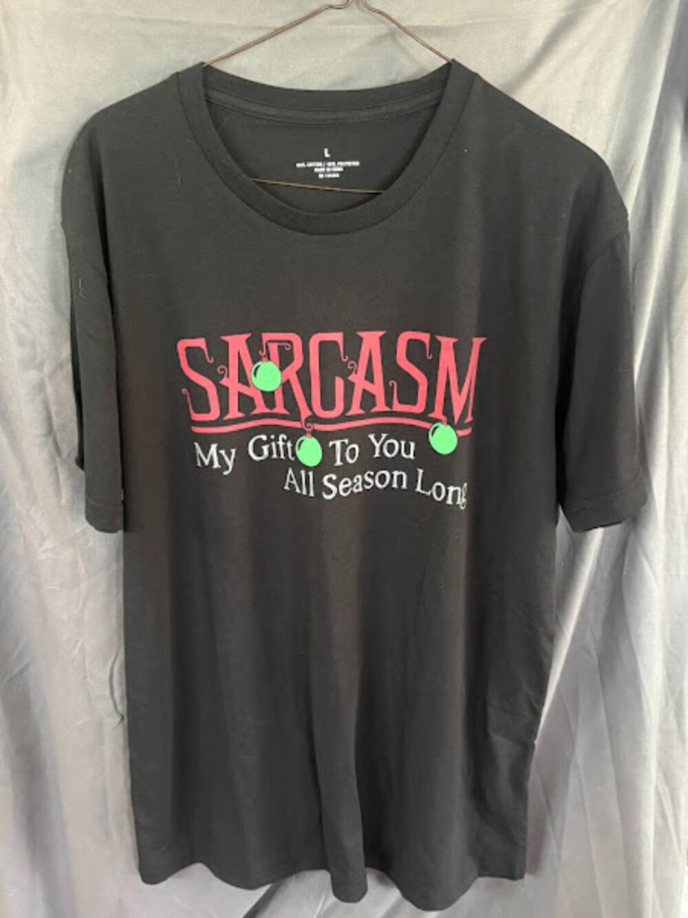 Men's Black Graphic Sarcasm Holiday T-shirt Size Large